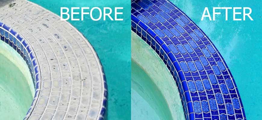 pool tile cleaning before and after